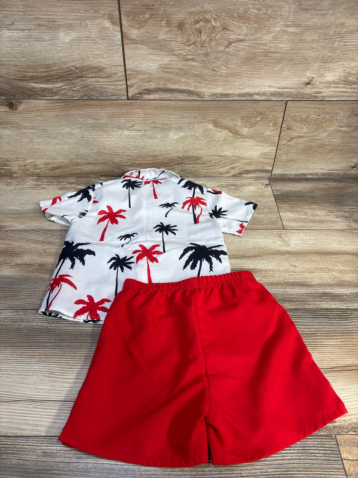 2pc Palm Tree Print Button Up Pocket Shirt White/Red sz 18-24m