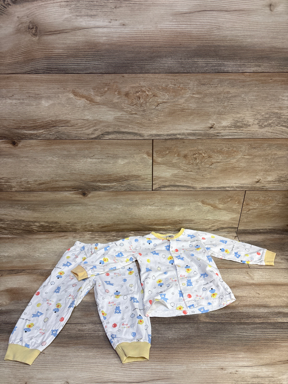 Helicopter 2pc Bear Print Pajama Set White sz 2/3T