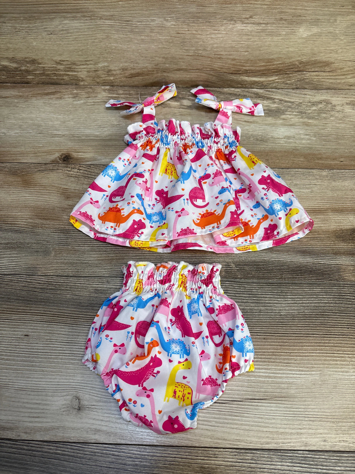 2Pc Dinosaur Dress White sz 3-6m