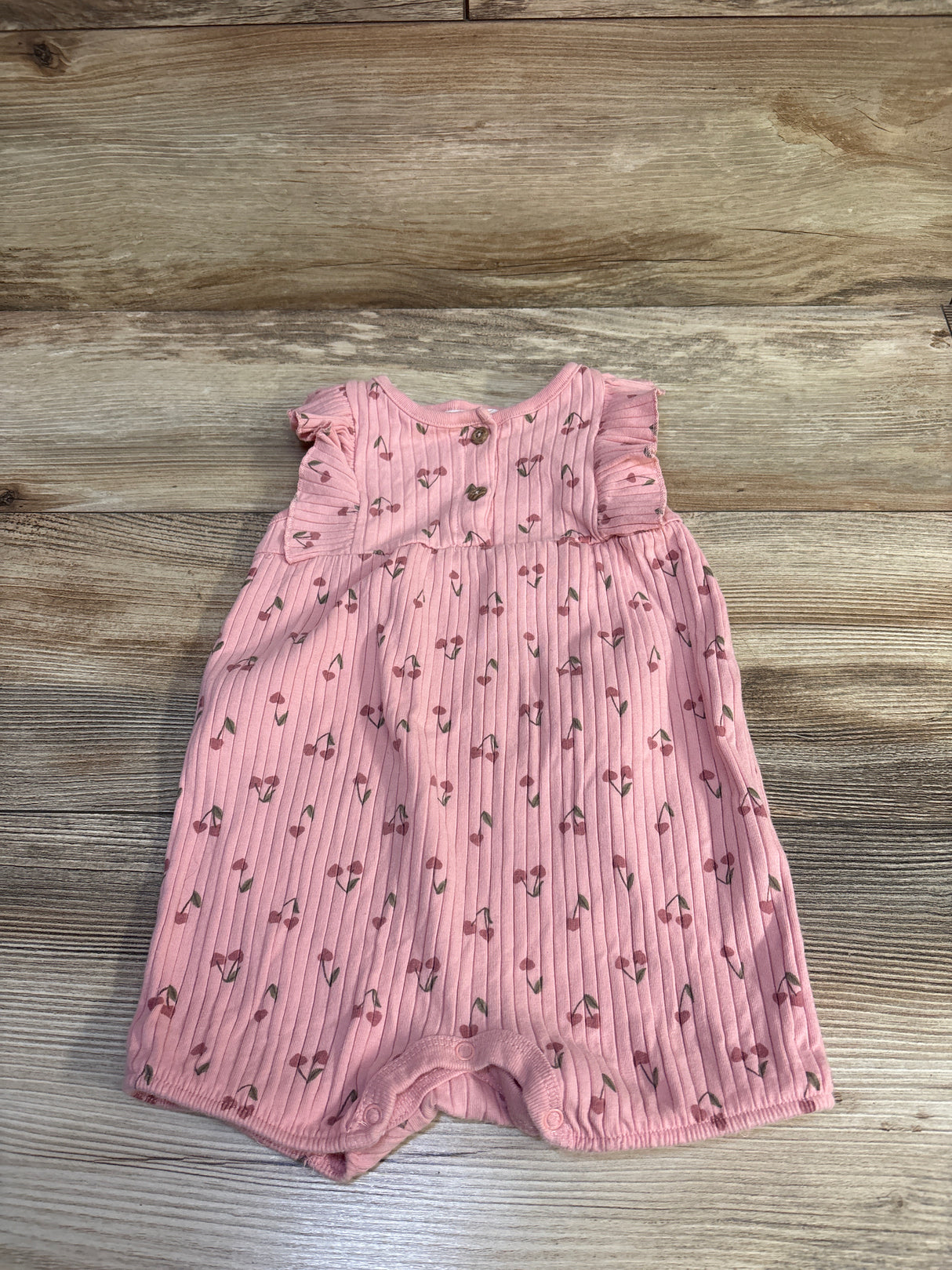 Willow + Whimsy Cherry Ribbed Shortie Romper Pink sz 24m
