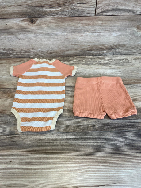 Liam & James 2pc Henley Striped Bodysuit & Shorts Orange sz 3-6m - Me n Mommy To Be