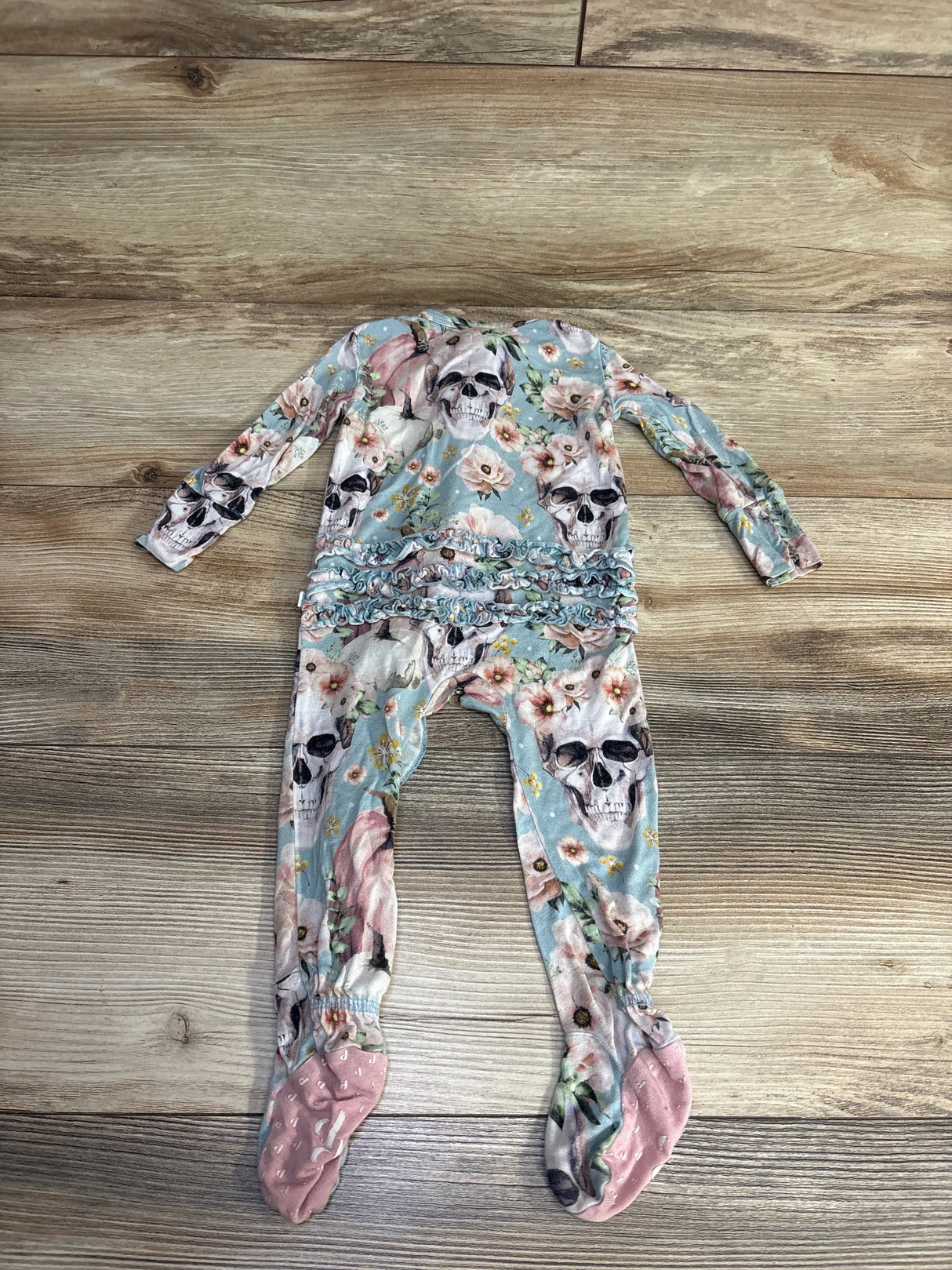 Posh P Rosie the Skeleton Footie Ruffled Zippered One Piece sz 6-9m