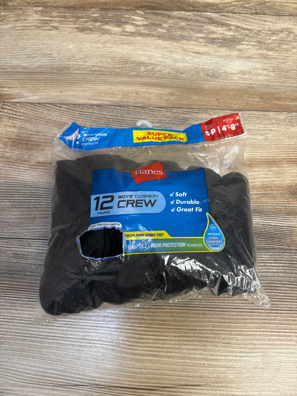 NEW Hanes Boys' Cushion Crew Socks 12pk sz S (4-8)