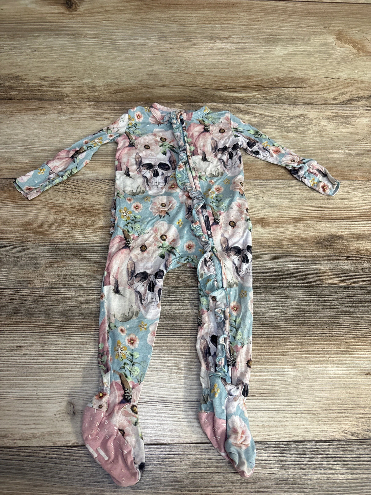 Posh P Rosie the Skeleton Footie Ruffled Zippered One Piece sz 6-9m