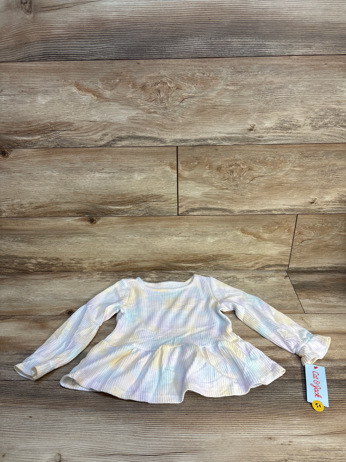 NEW Cat & Jack Tie-Dye Waffle Knit Peplum Top White sz 3T