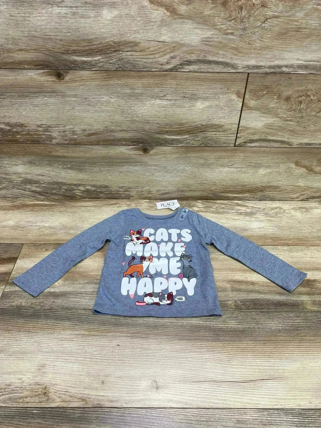 NEW Children's Place Cats Make Me Happy Shirt Grey sz 2T - Me n Mommy To Be