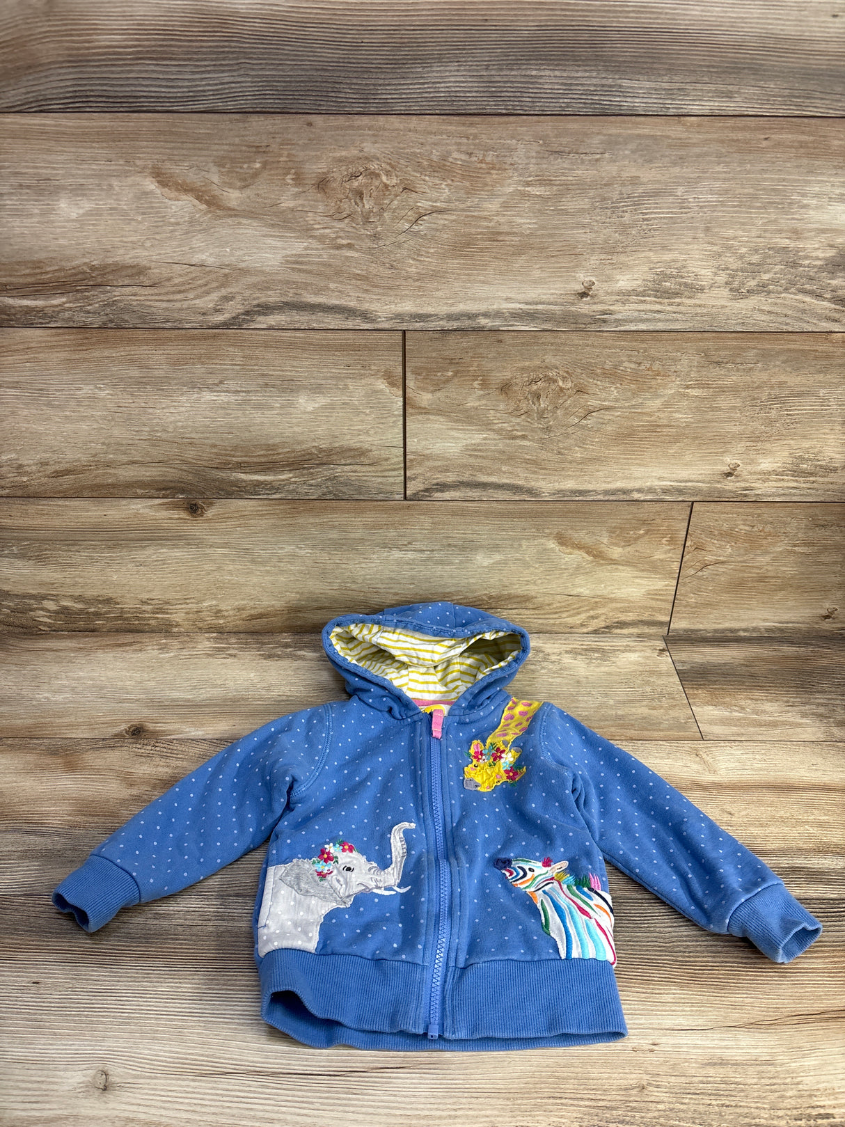 Mini Boden Embroidered Animal Zip-Up Hoodie Blue sz 3-4T