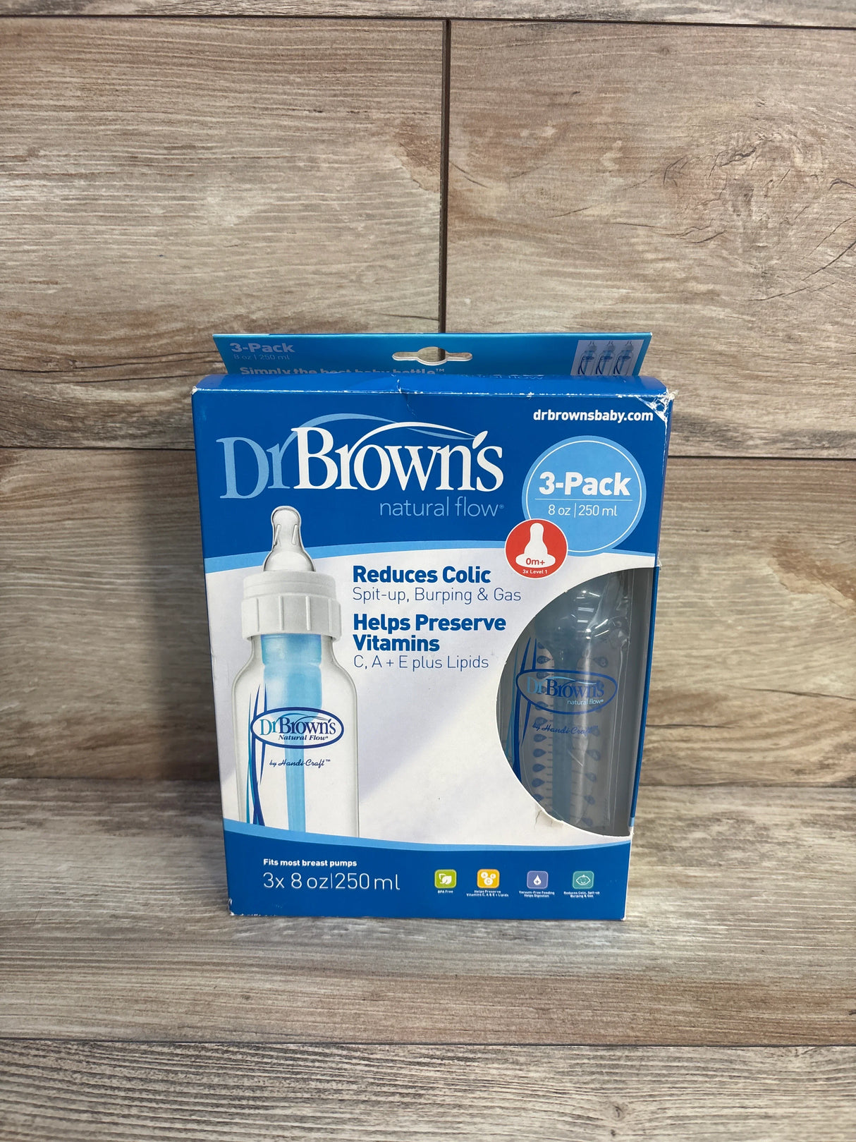 NEW Dr. Brown's Natural Flow Narrow Bottles with Level 1 Slow Flow Nipples, 8oz 3pk
