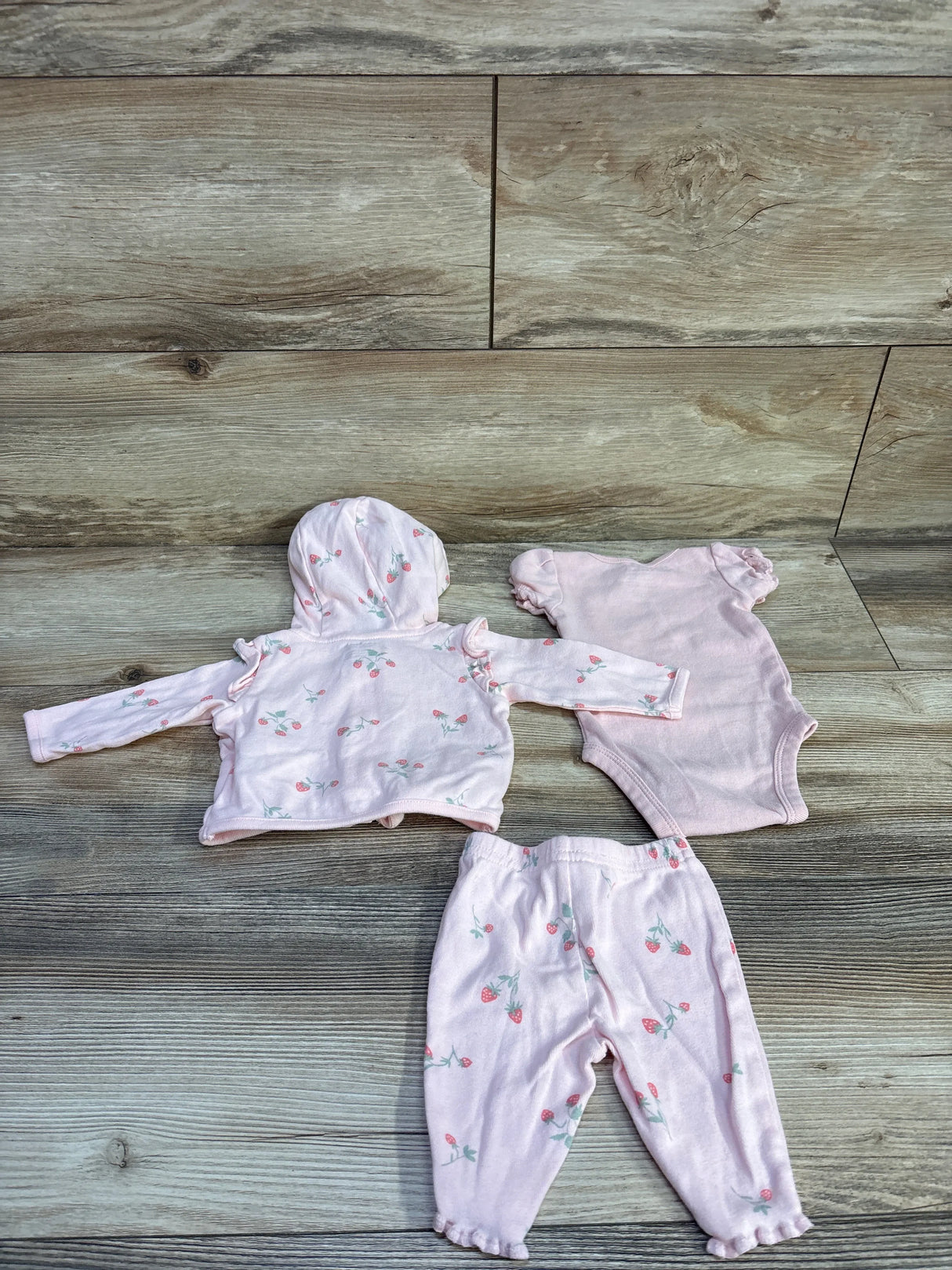 Child of Mine 3pc Strawberry Bodysuit Set Pink sz Newborn