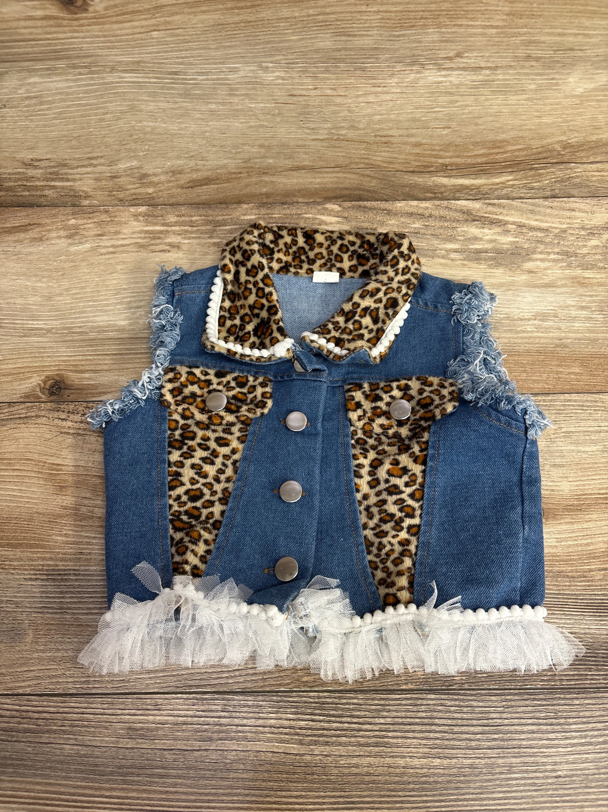 Leopard Print Button Up Denim Vest Blue sz 9-12m