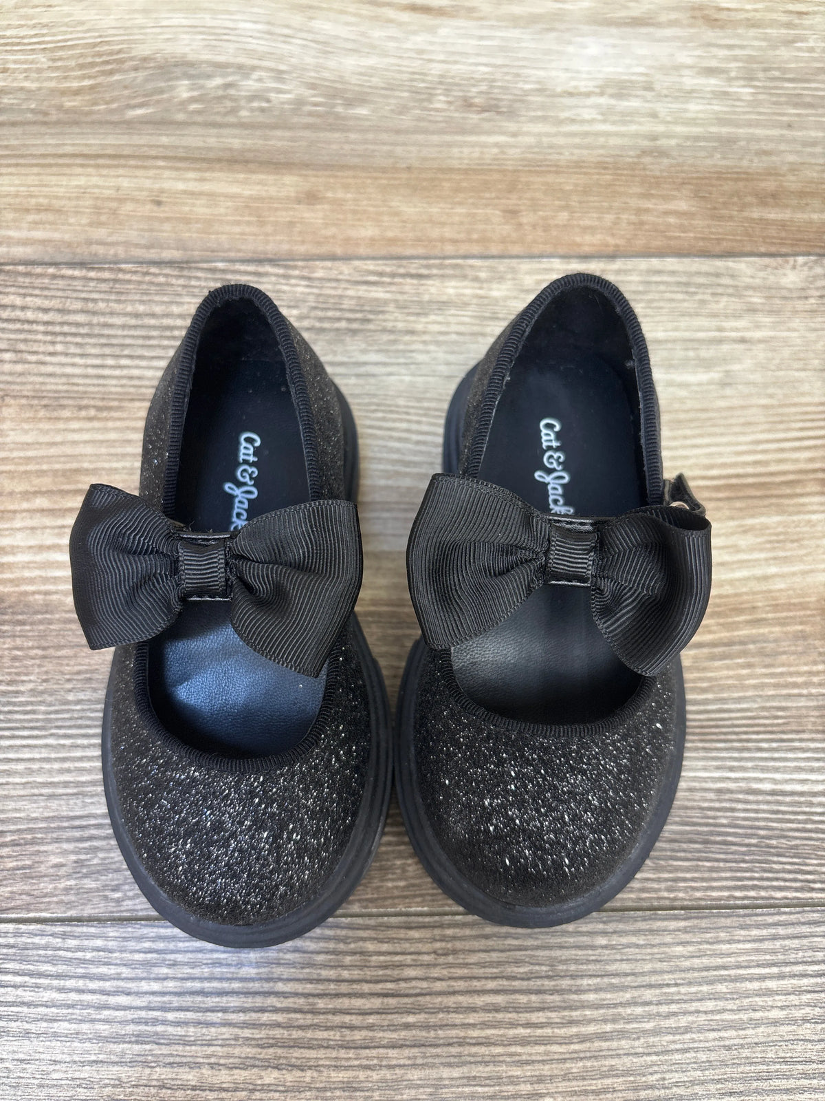 Cat & Jack Kori Lug Sole Mary Jane Flats Black Glitter sz 5c
