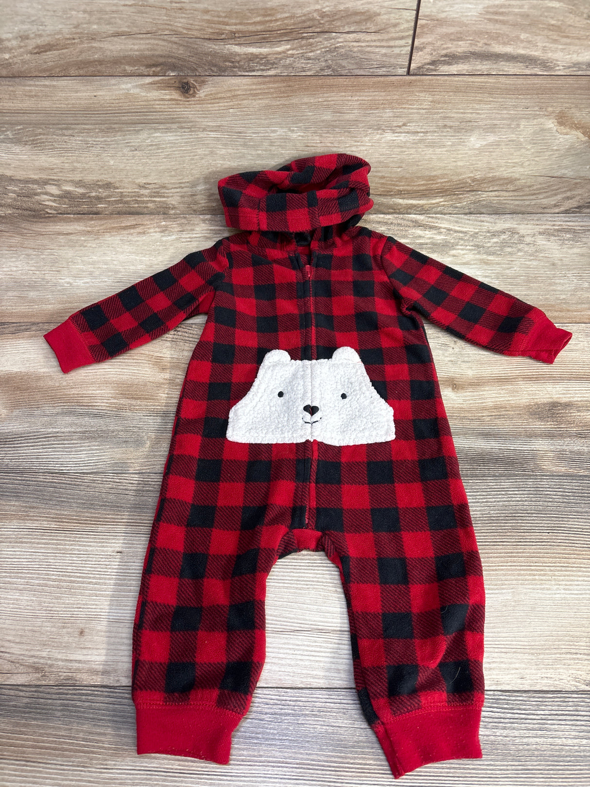 Just One You Bear Buffalo Plaid Hooded Coverall Red sz 9m