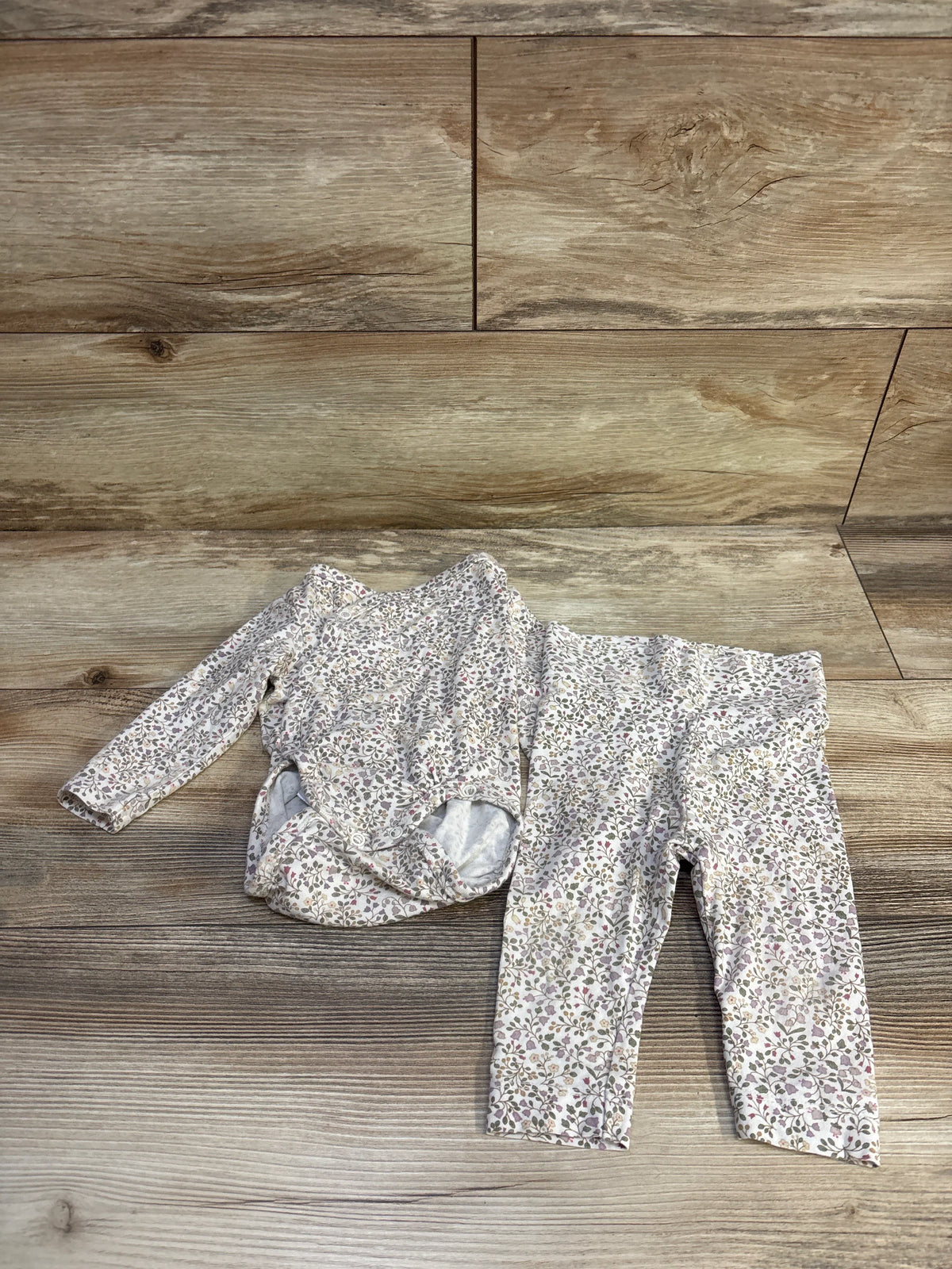 H&M 2pc Floral Kimono Bodysuit & Foldover Leggings Set Beige sz 6m