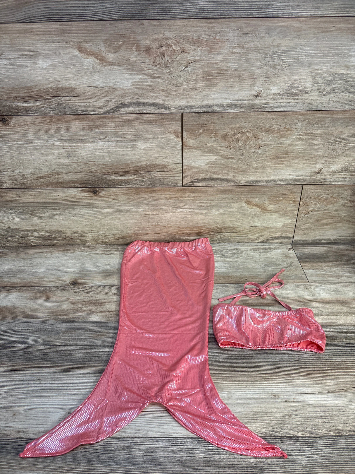 2pc Metallic Mermaid Tail Skirt & Bikini Top Pink sz 4/5T