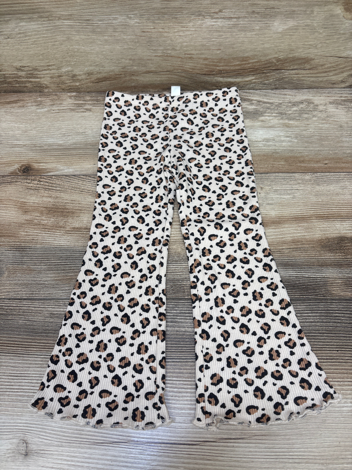 Nannette Leopard Print Ribbed Flare Leggings Beige sz 2T