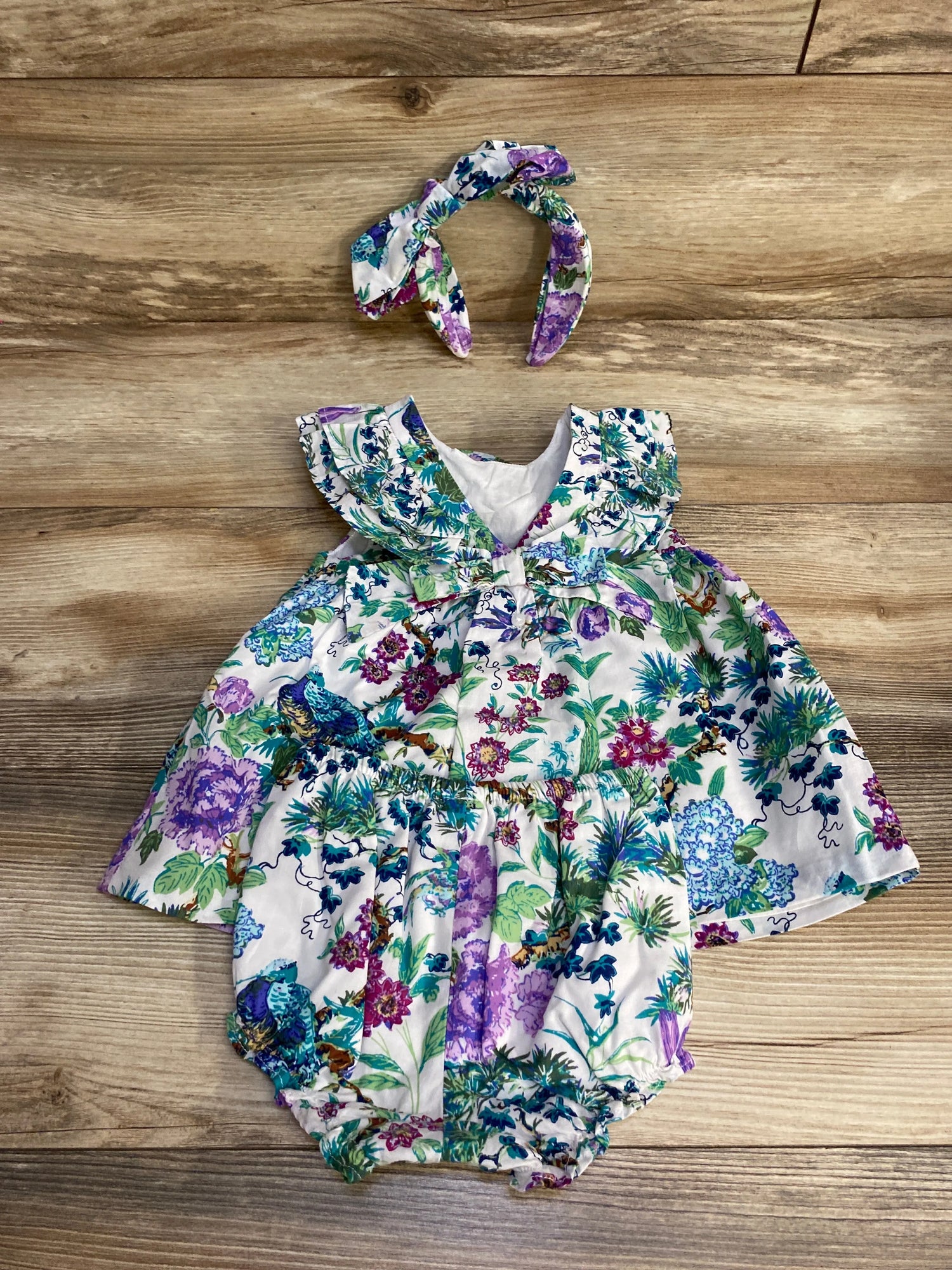 Janie and Jack 3pc Floral Ruffle Matching Set White sz 12-18m - Me n Mommy To Be