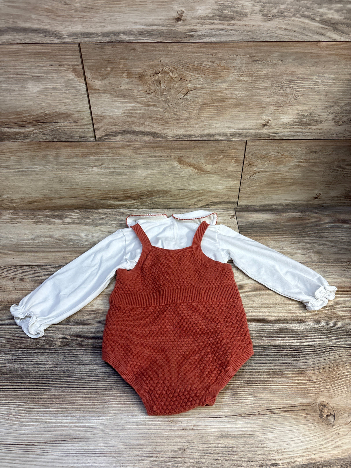Cloud Island 2pc Collared Long Sleeve Shirt & Knit Bubble Romper White sz 18m
