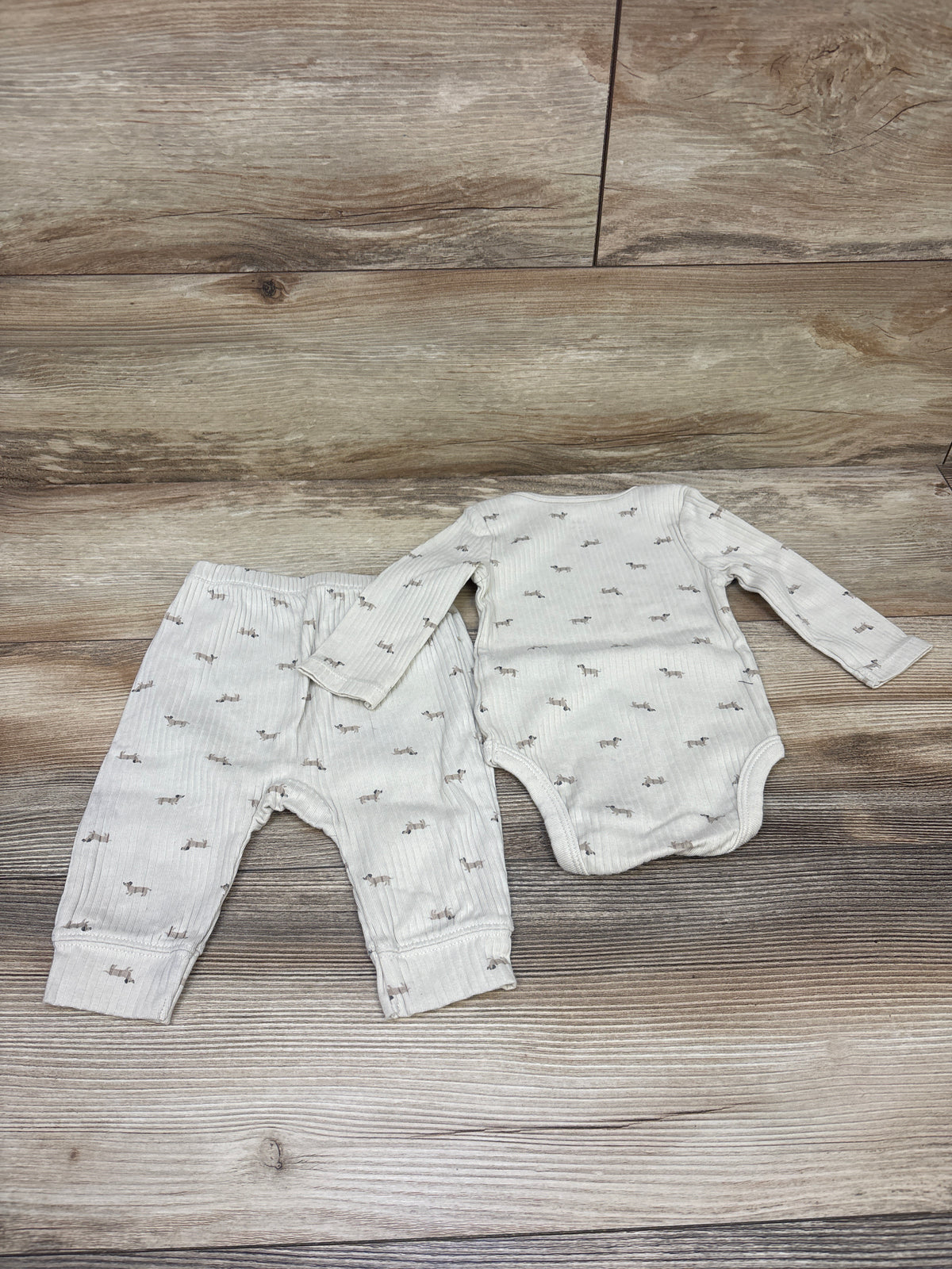 Cloud Island 2pc Ribbed Bodysuit & Pants Set Beige sz 3-6m