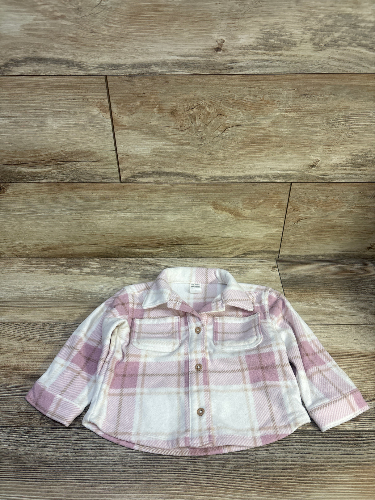 Carter's Fleece Button-Up Plaid Jacket Pink sz 18m