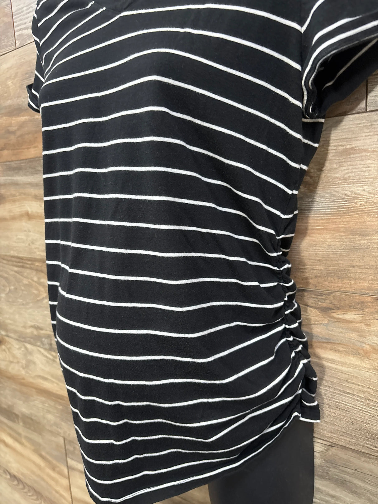 Isabel Maternity Striped Ruched V-Neck Shirt Black sz Medium