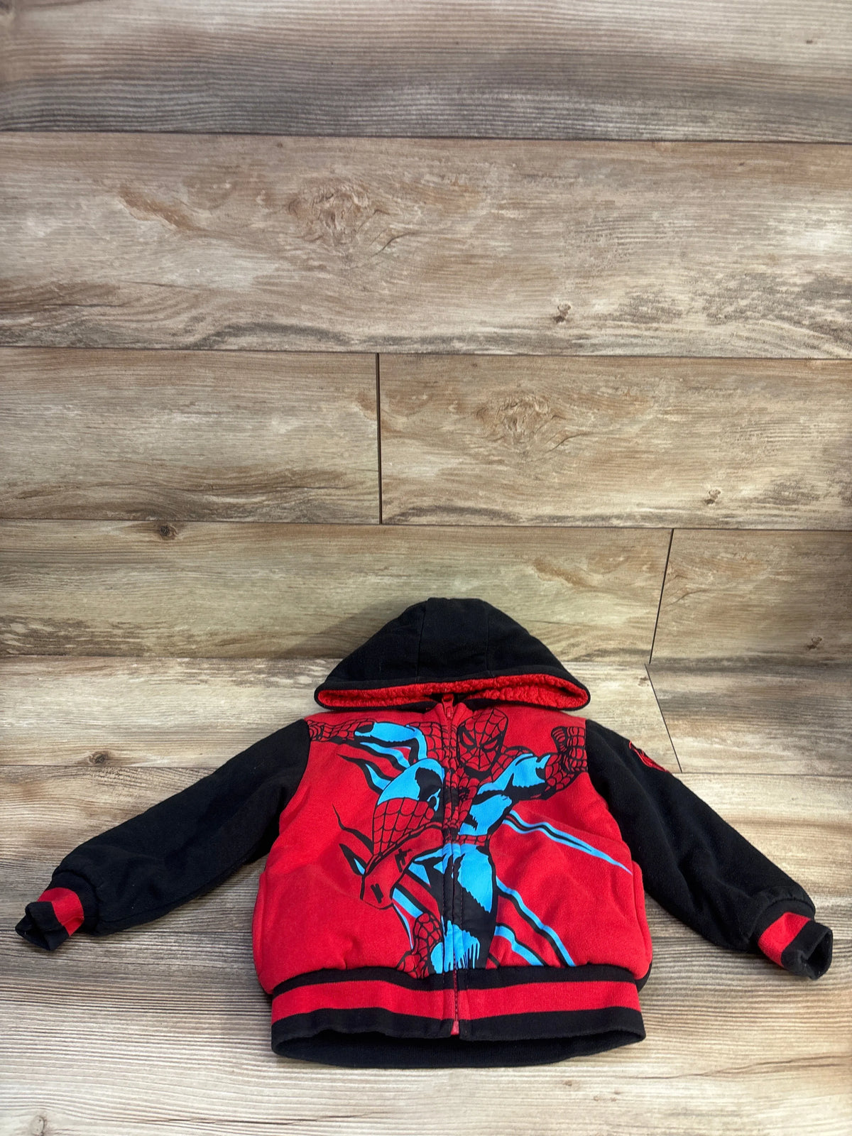 Marvel Spider-Man Sherpa Lined Zip-Up Hooded Jacket Red sz 3T