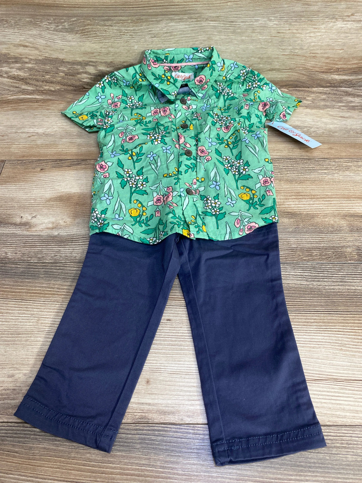 NEW Cat & Jack 3pc Floral Button-Up Set Green sz 18m - Me n Mommy To Be