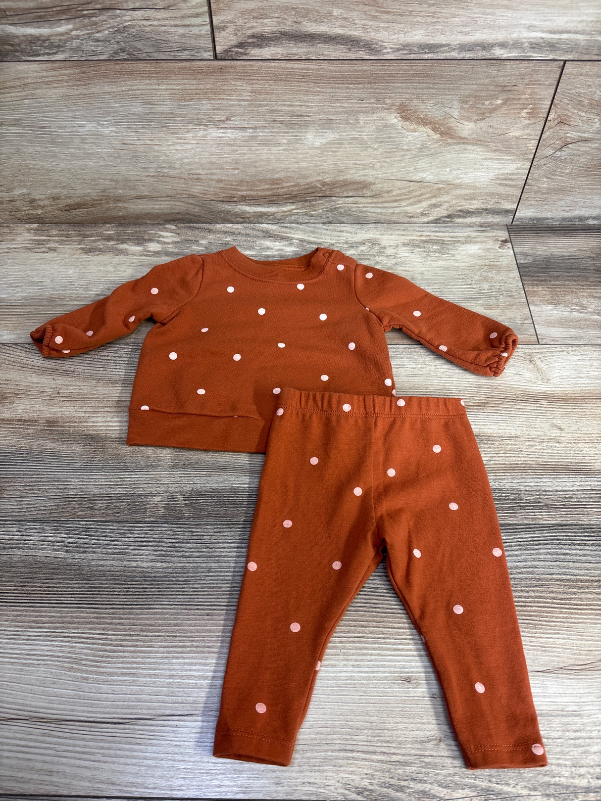 Cat & Jack Polka Dot Sweatshirt & Bottoms Set Caramel sz 0-3m