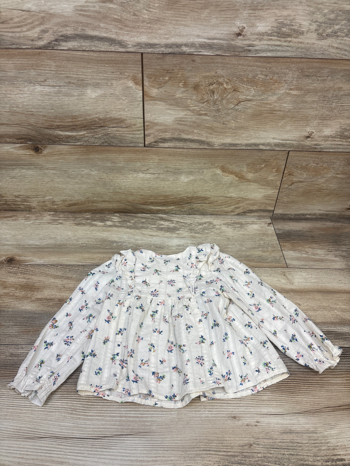 Zara Long Sleeve Floral Button-Front Shirt Ivory sz 18-24m