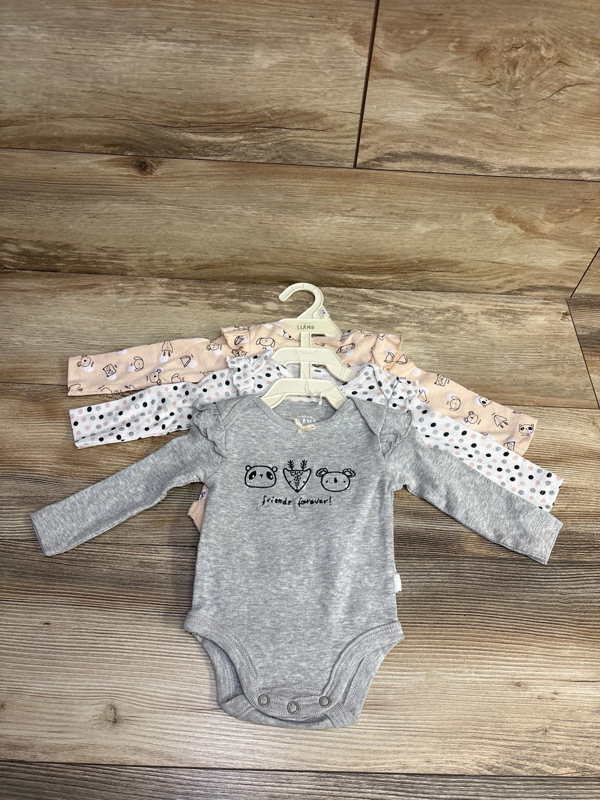 NEW Laughing Llama 3pc Friends Forever Bodysuit Set Grey sz 3m