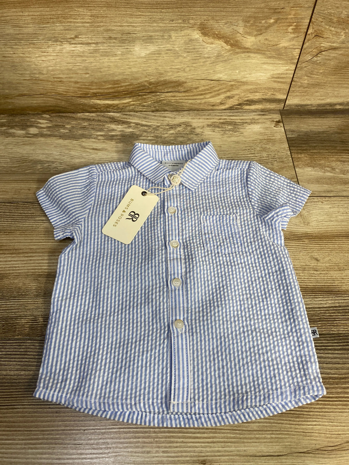 NEW Bums & Roses Blue Stripe Button Up Shirt sz 6-12m