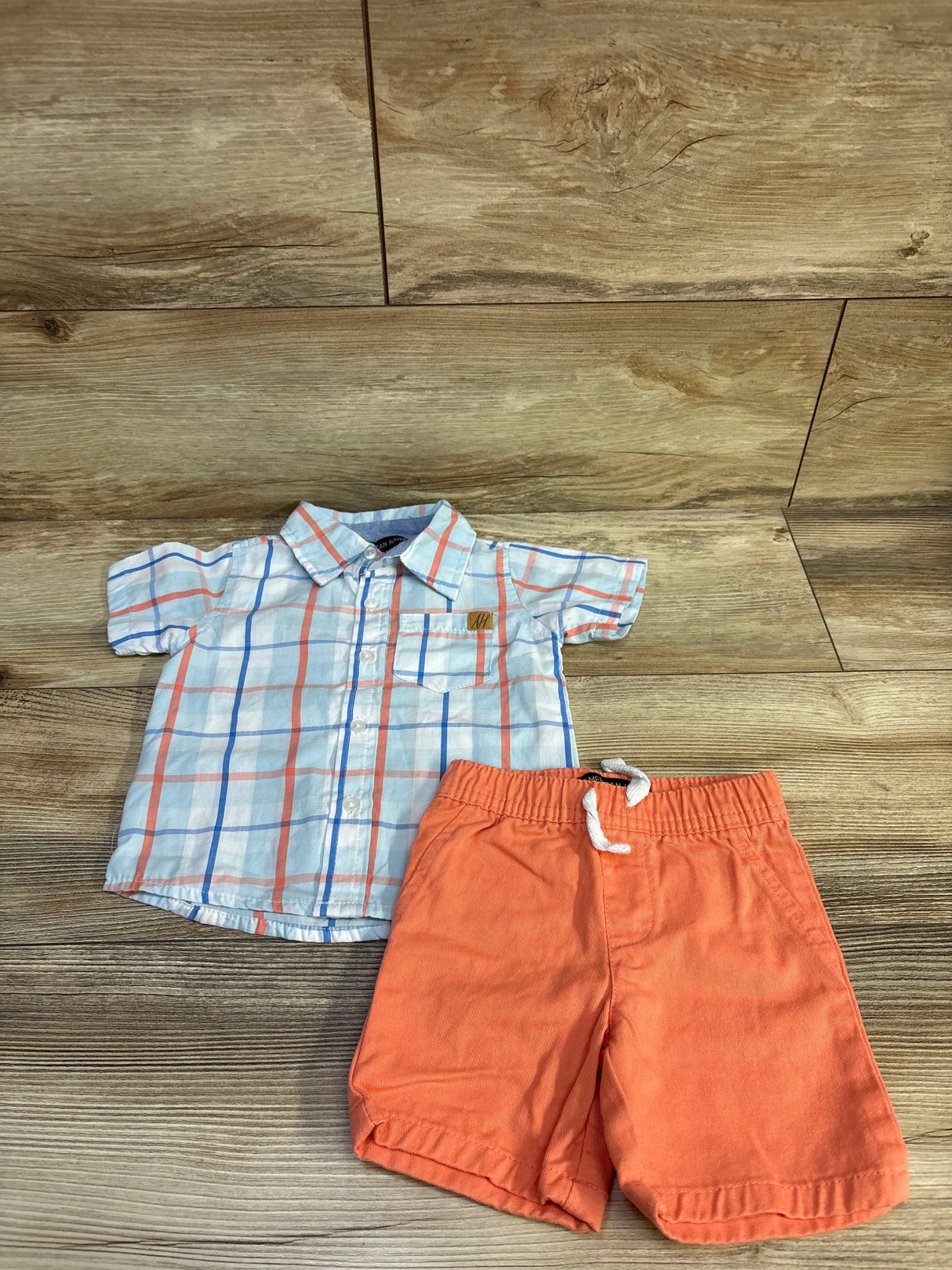 American Hawk 2pc Button Up Shirt & Shorts Set Blue sz 6/9m