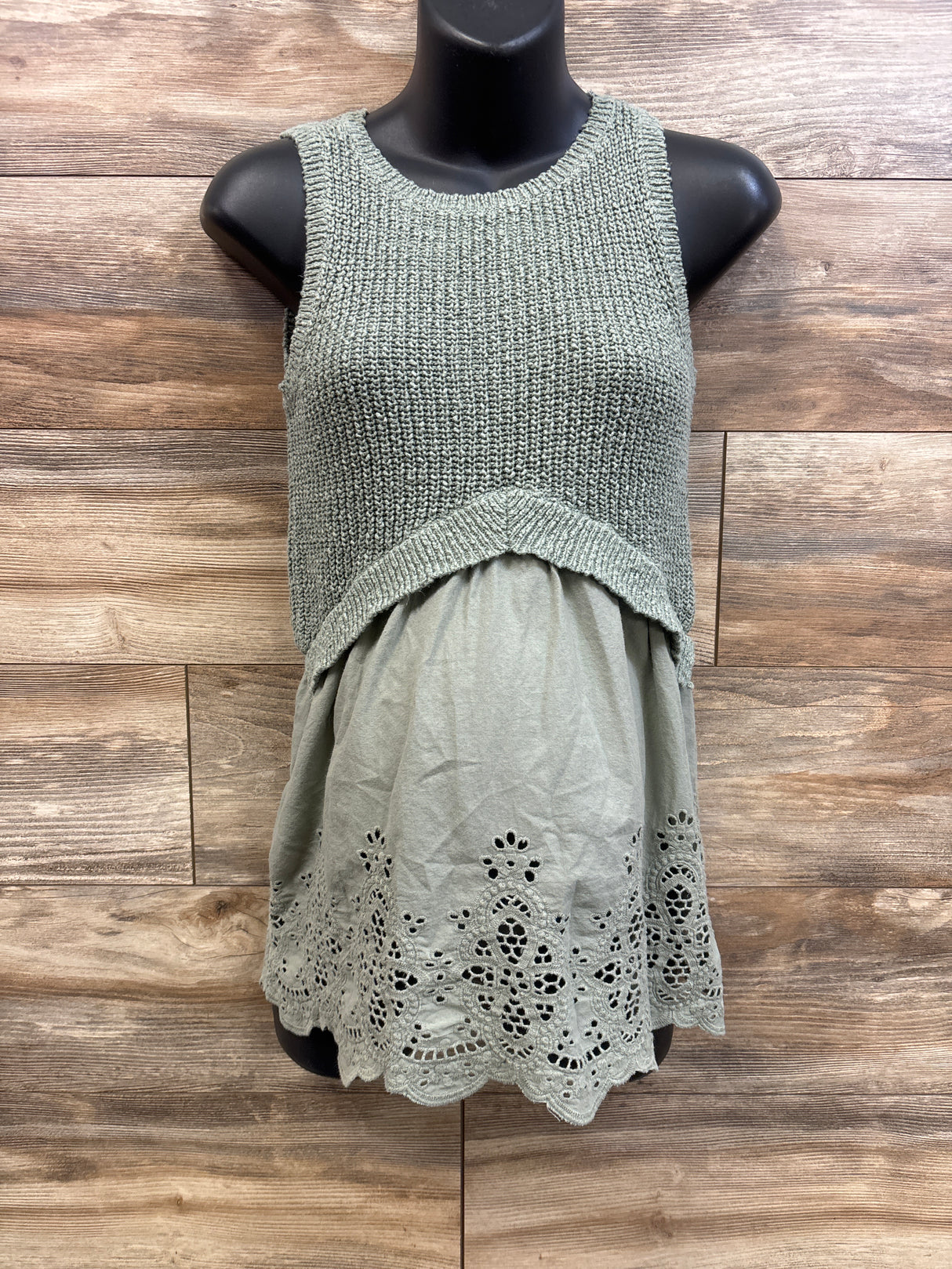 A Pea In The Pod Maternity Knit Eyelet Sleeveless Top Green sz Small