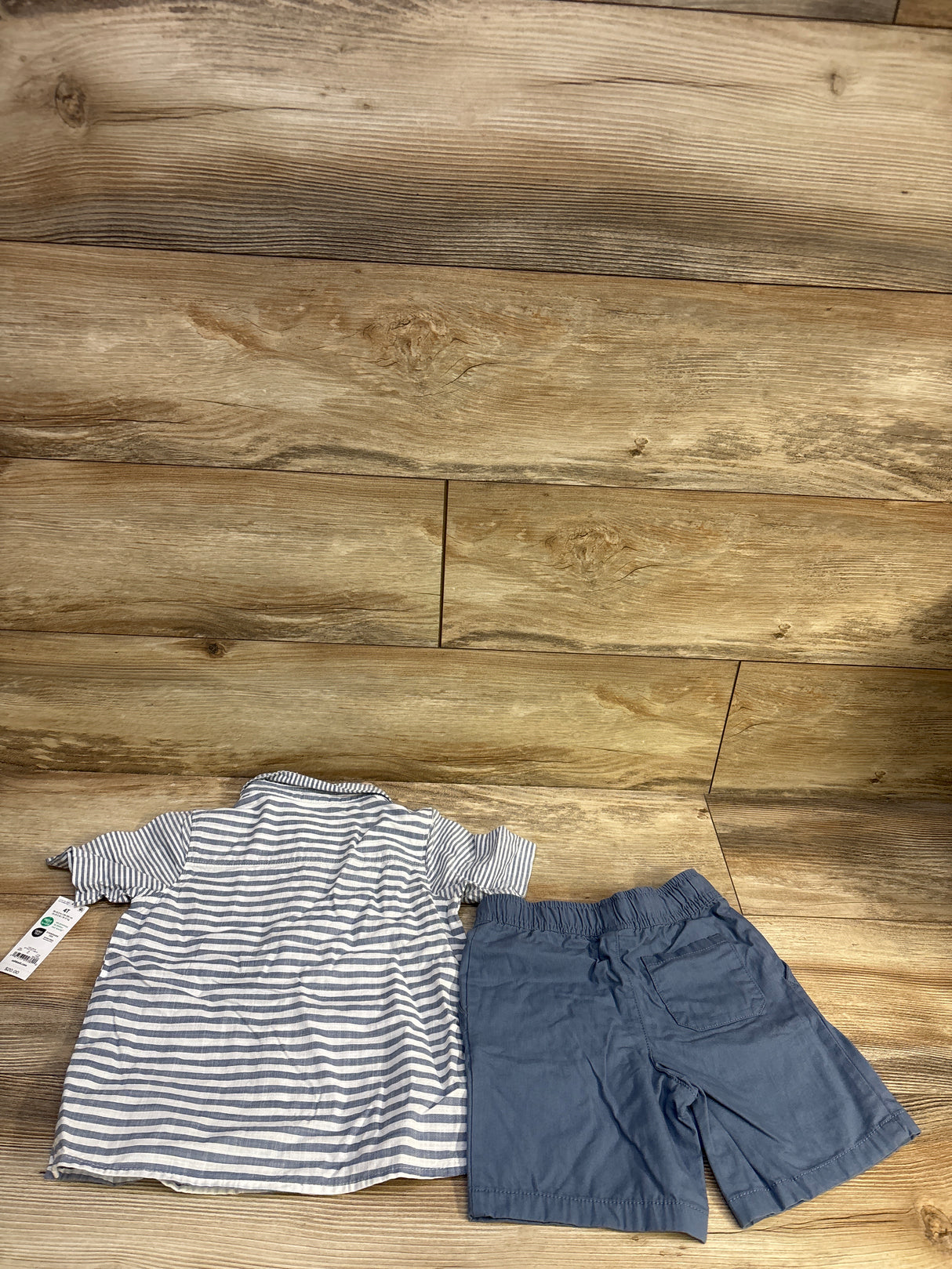NEW OshKosh Horizontal Striped Woven Top and Shorts Set Blue sz 4T