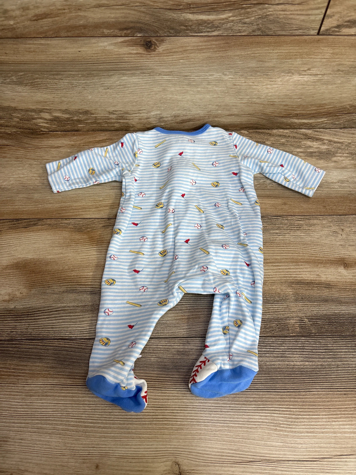 Little Me Striped Baseball Print Sleeper Light Blue sz 3m