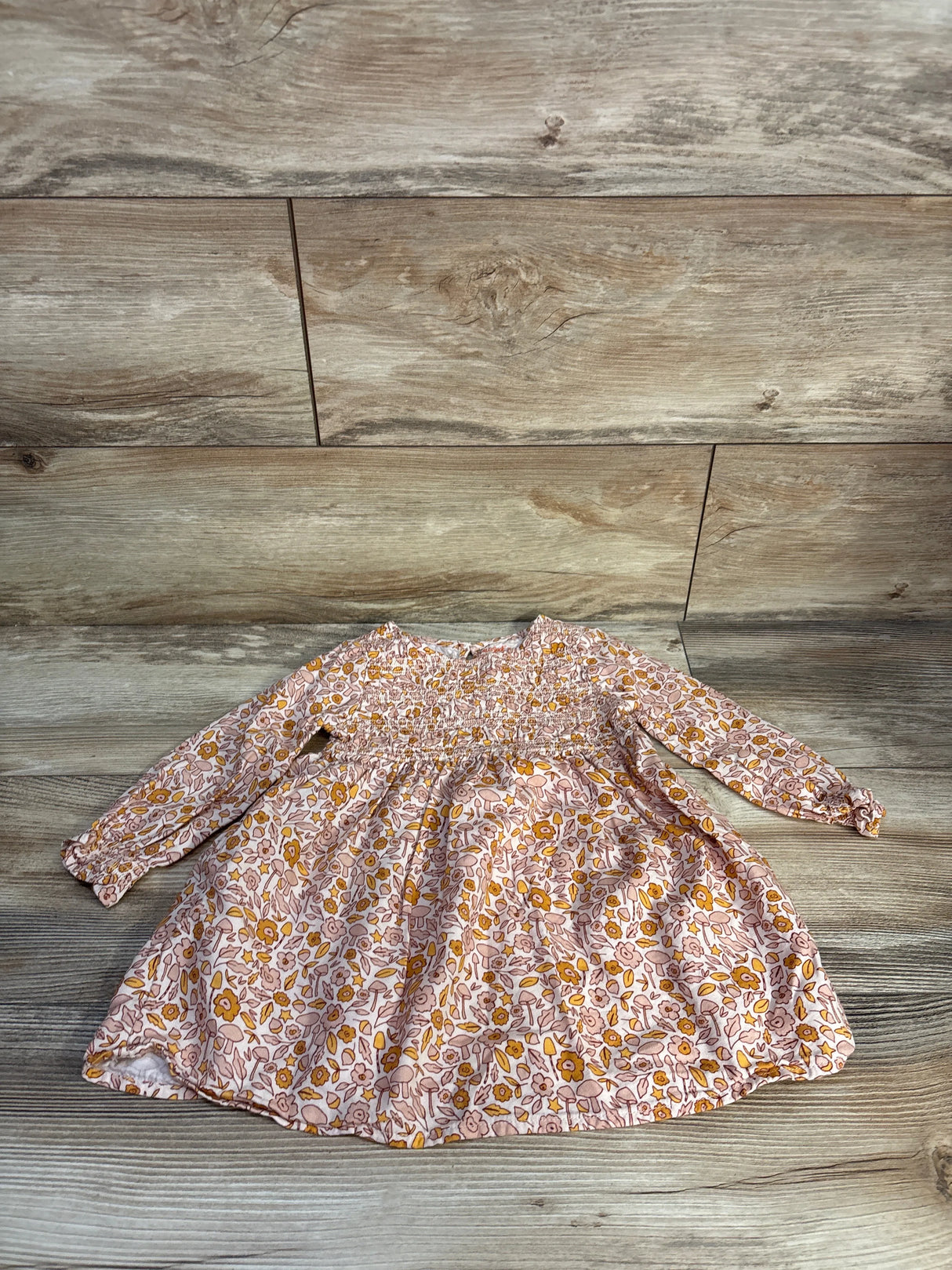 Cat & Jack Long Sleeve Smocked Dress Leaf Print sz 2T
