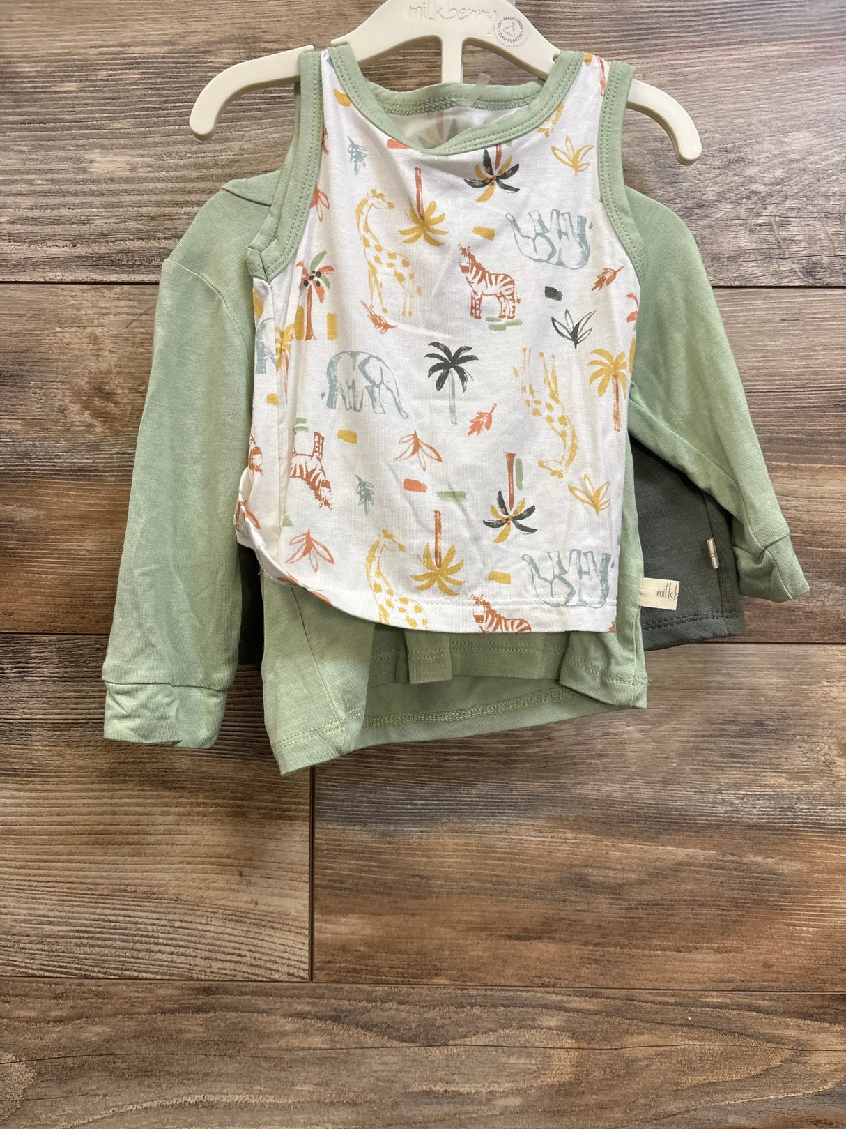 NEW Milkberry 3pc Bamboo Hoodie, Tank Top, & Shorts Set Green sz 6-9m