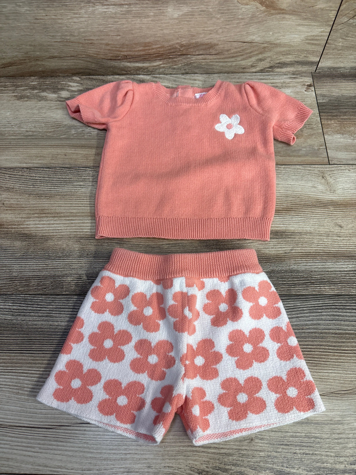 Little Lass Baby 2pc Floral Knitted Sweater & Bottoms Set Pink sz 12m