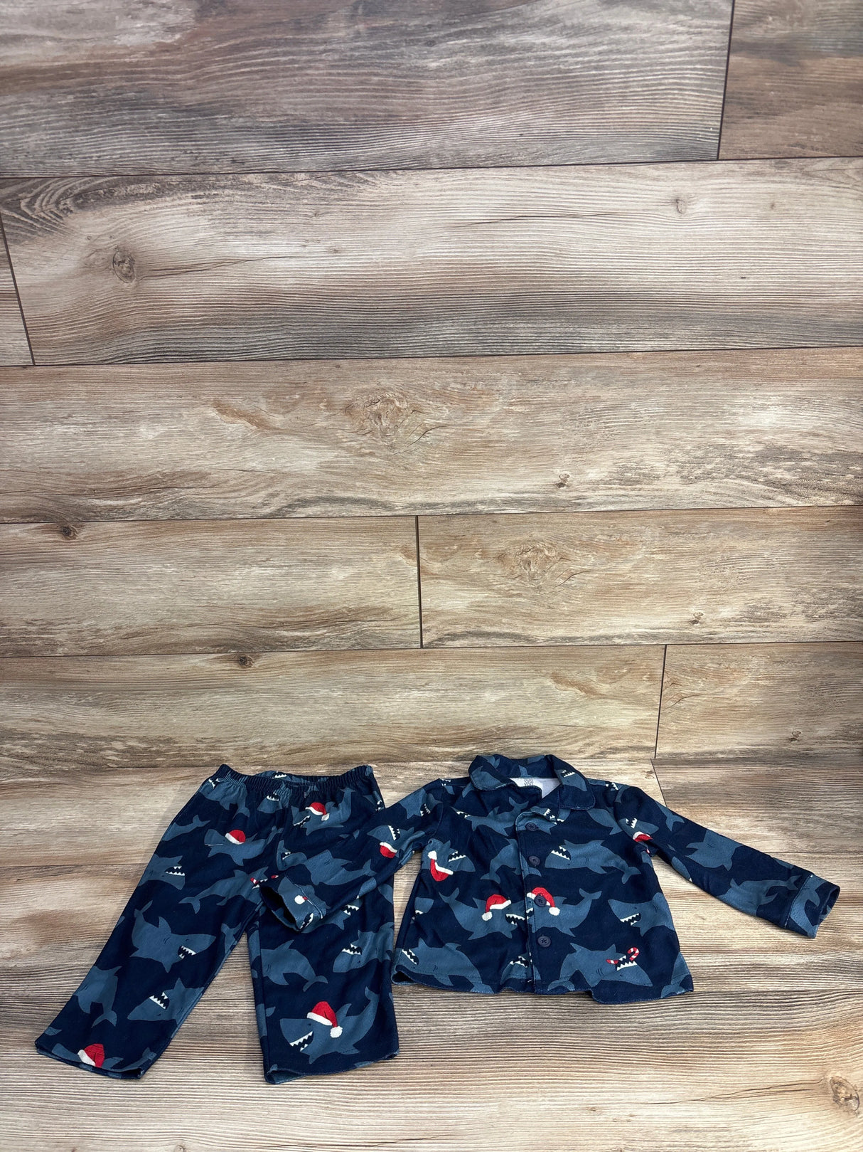 Just One You 2pc Coat Style Shark Christmas Pajama Set Navy sz 18m