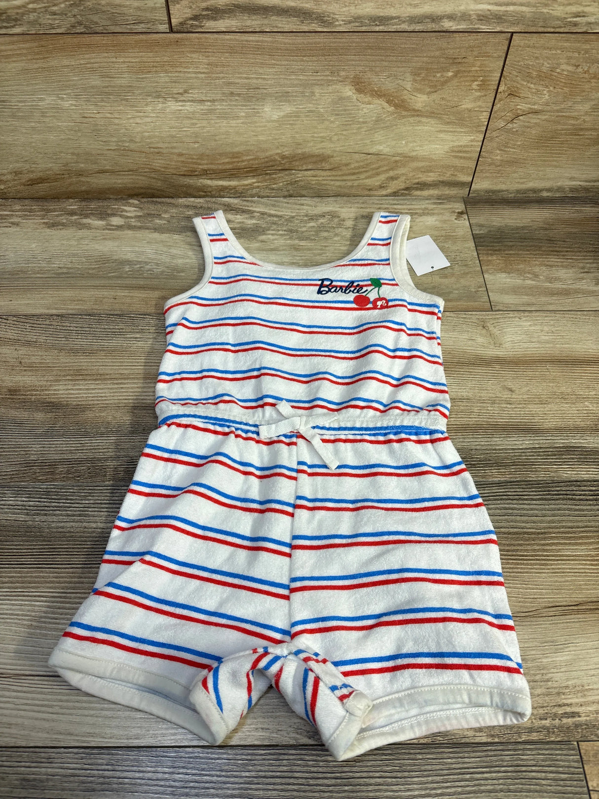 NEW Barbie Striped Terry Cloth Cherry Tank Romper White sz 3T