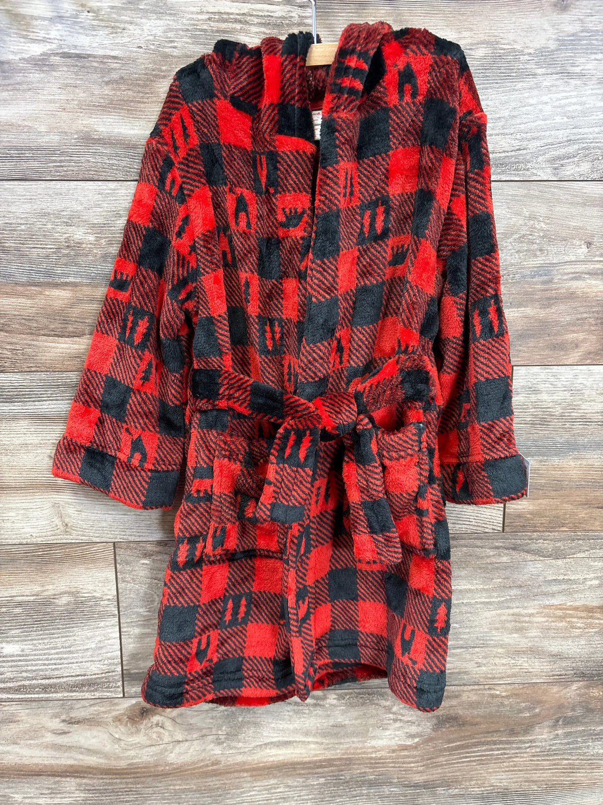 NEW Cat & Jack Plaid Plush Hooded Robe Red sz 4-5T
