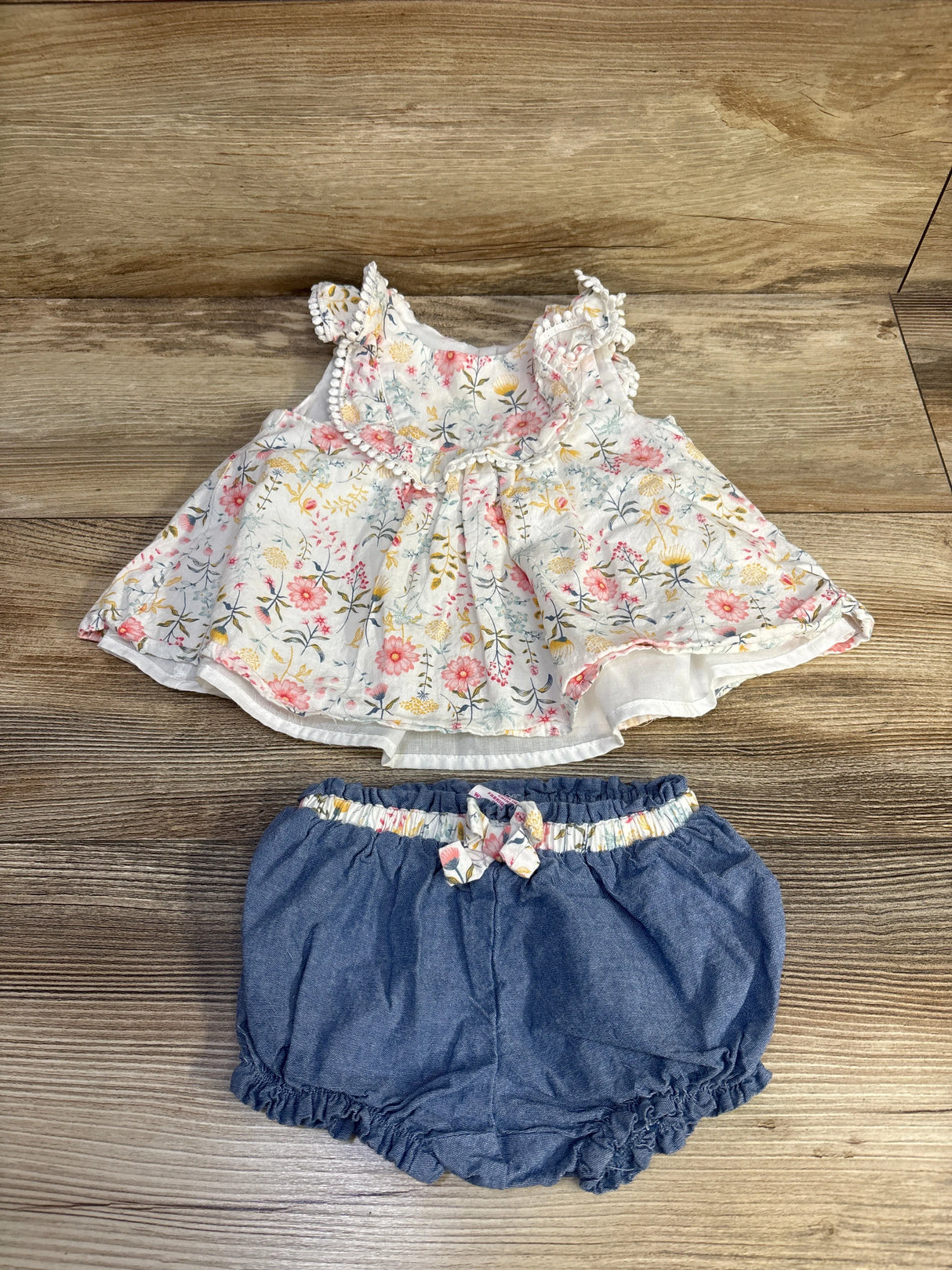 Tommy Bahama 2pc Floral Sleeveless Top & Chambray Shorts Set White sz 3-6m