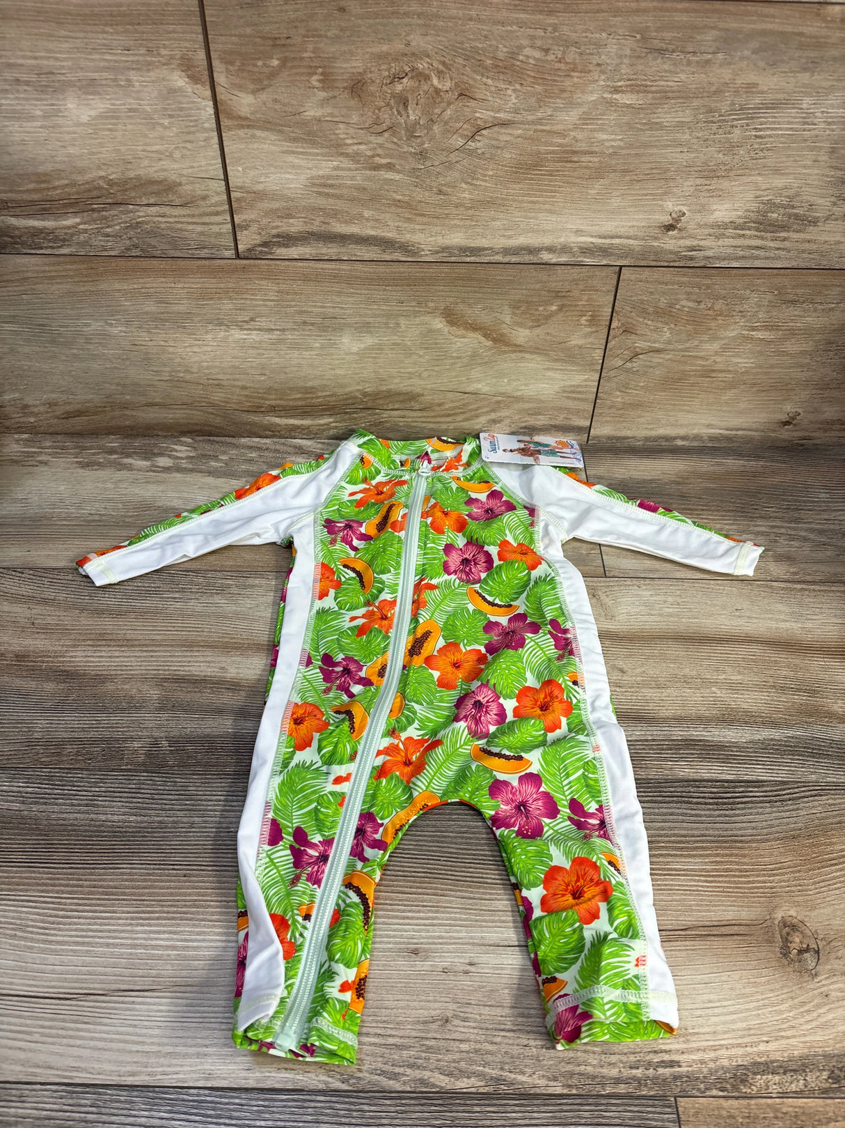 NEW SwimZip Long Sleeve Romper Sunsuit Hibiscus Green sz 6-12m
