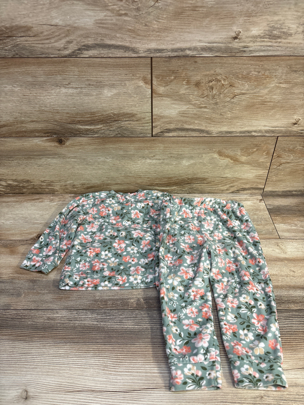 Little Lass 2pc Floral Fleece Long Sleeve Shirt & Pants Set Green sz 18m