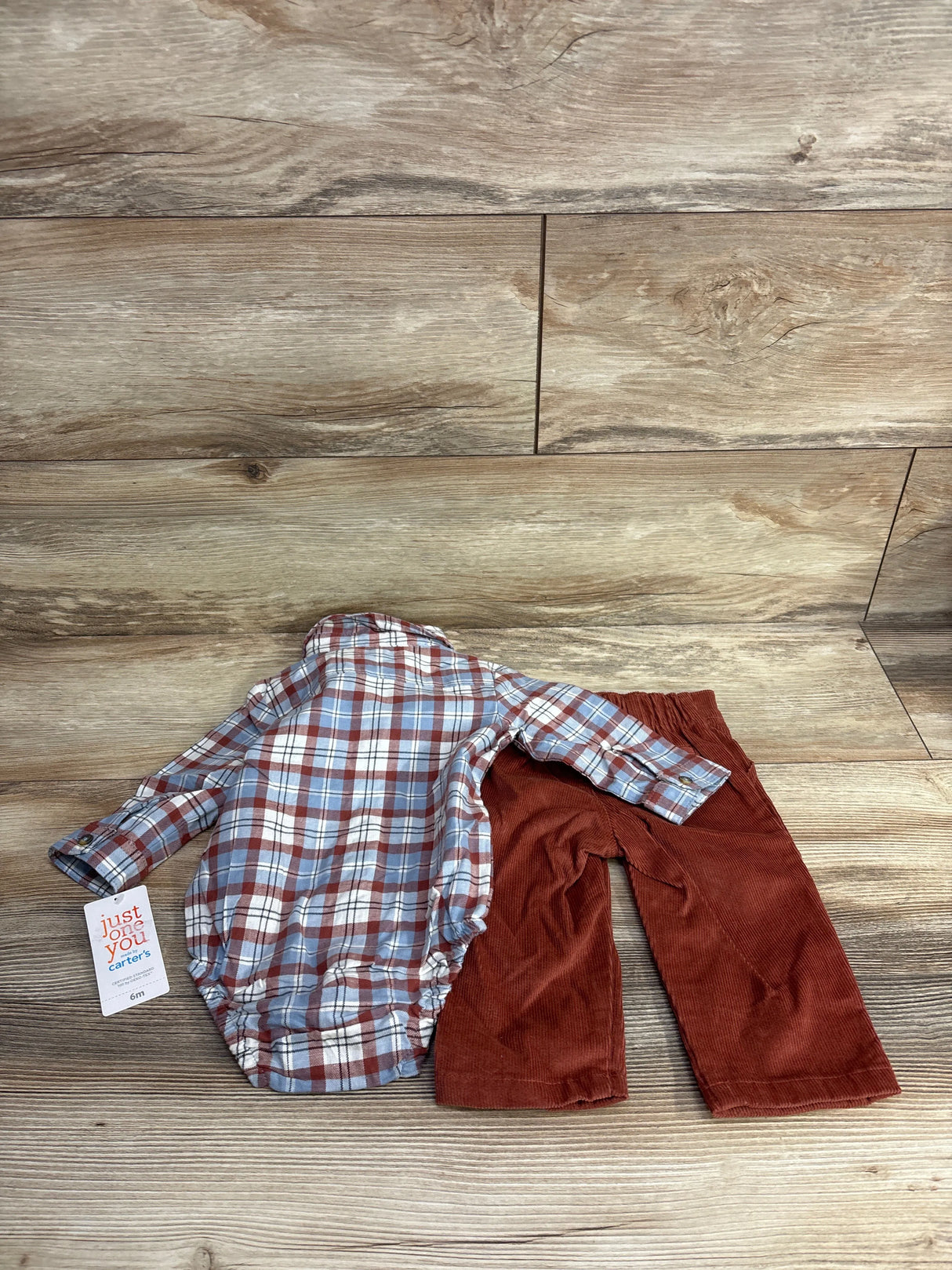 NEW Just One You Plaid Button Up Bodysuit & Cord Bottoms sz 6m