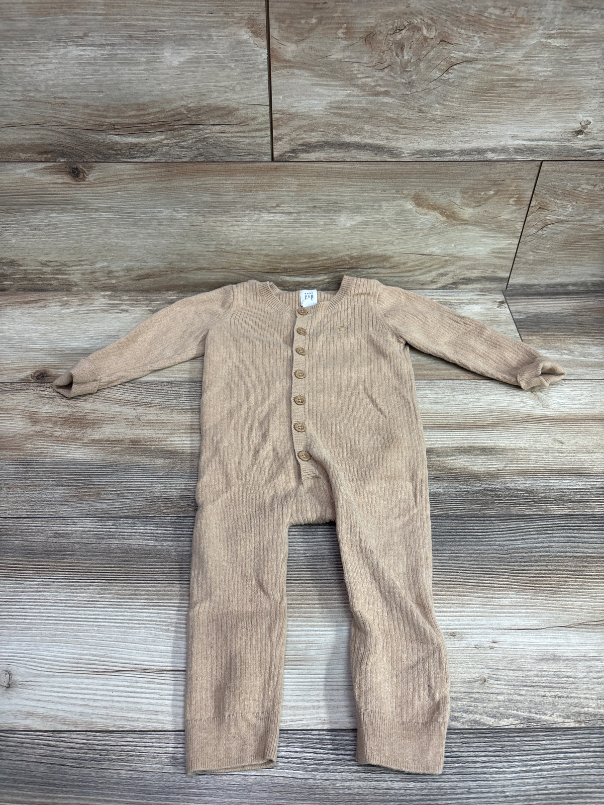 Baby Gap Knit Button-Front Coverall Tan sz 12-18m