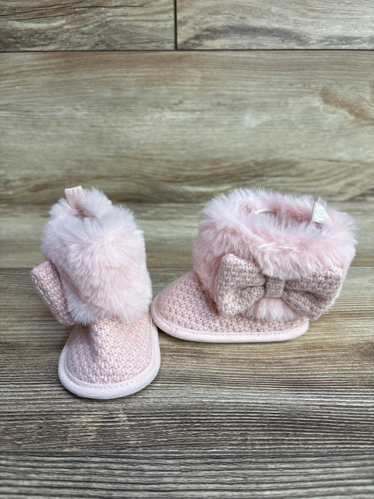 First Steps by Stepping Stones Faux Fur Knit Booties Pink sz 1/2c