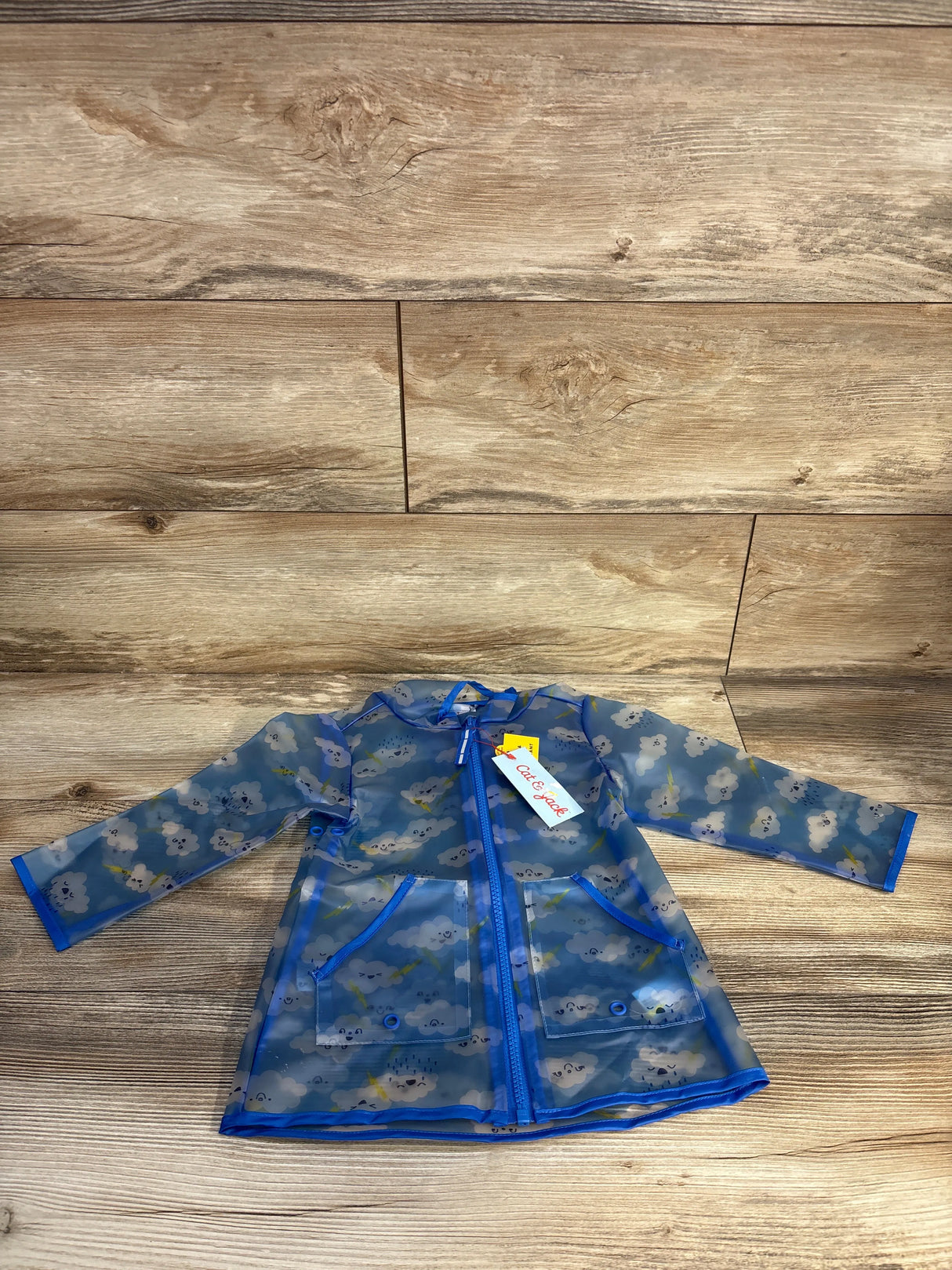 NEW Cat & Jack Cloud Printed Clear Rain Jacket Blue sz 18m
