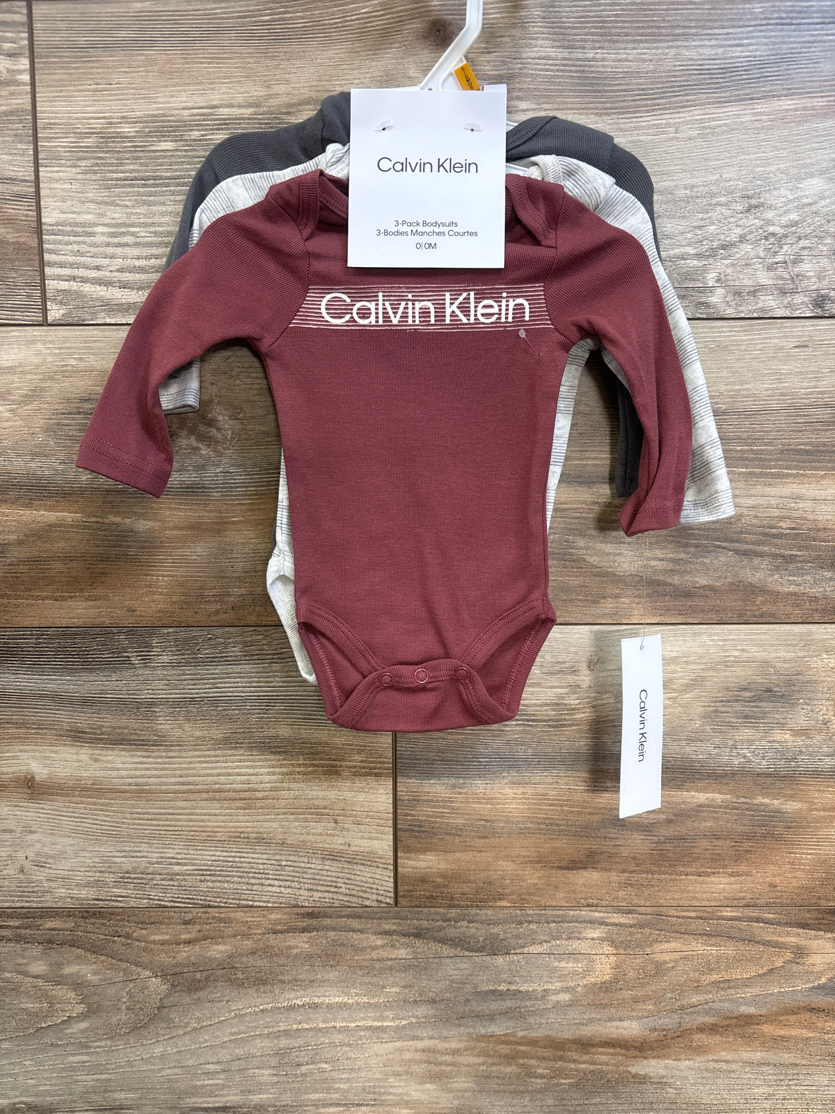 NEW Calvin Klein 3pk Long Sleeve Bodysuits Grey sz Newborn