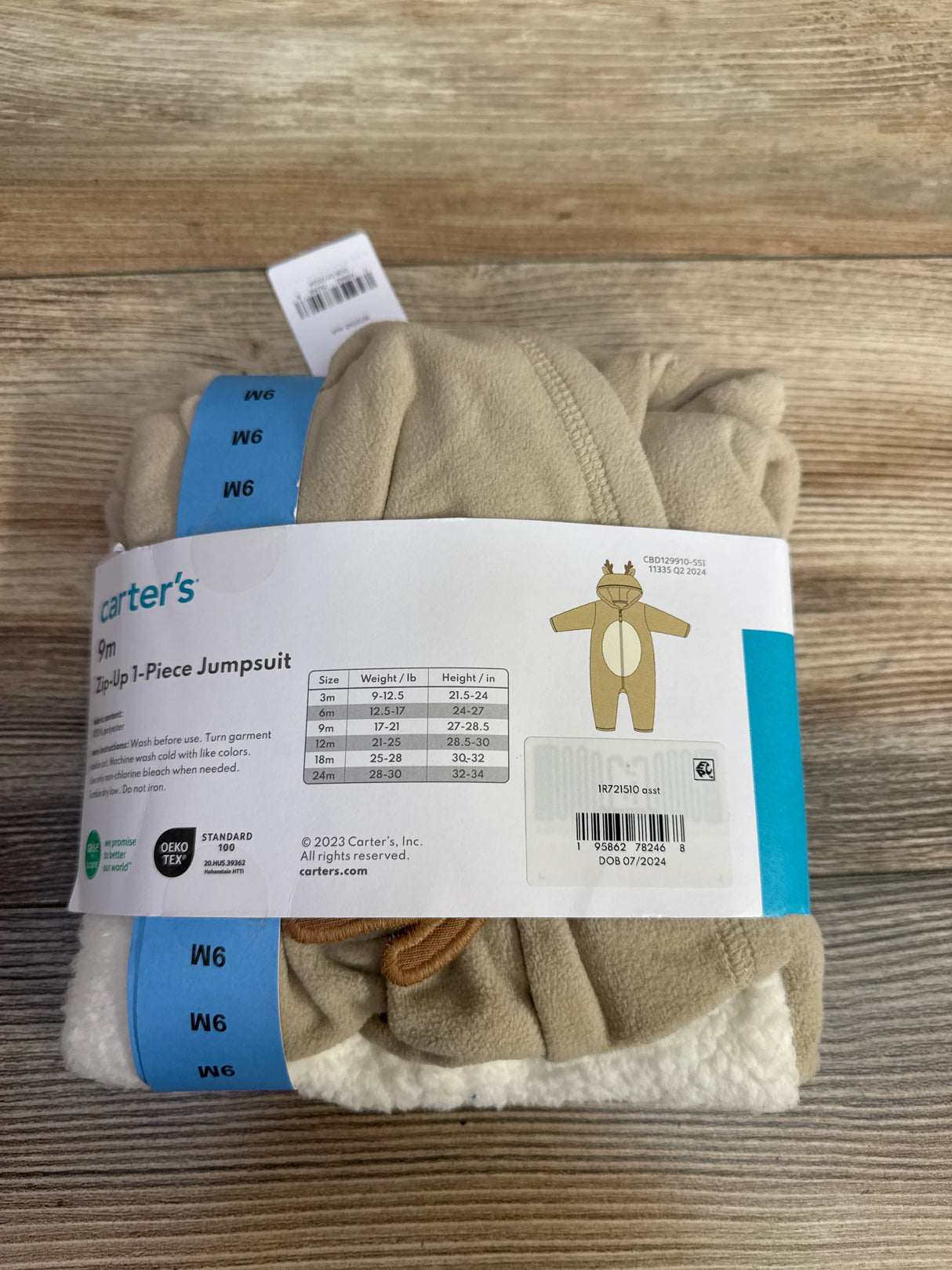 NEW Carter's Reindeer Zip-Up 1-Piece Jumpsuit Beige sz 9m