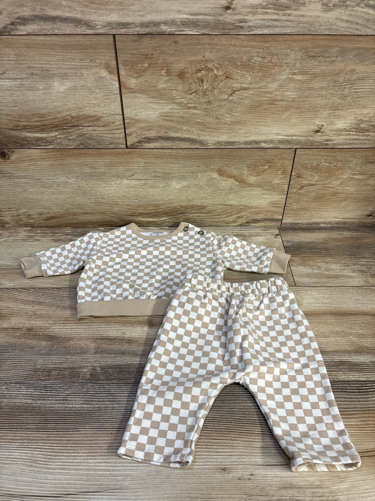 Nordstrom 2pc Checker Sweatshirt & Pants Set Beige sz 3m
